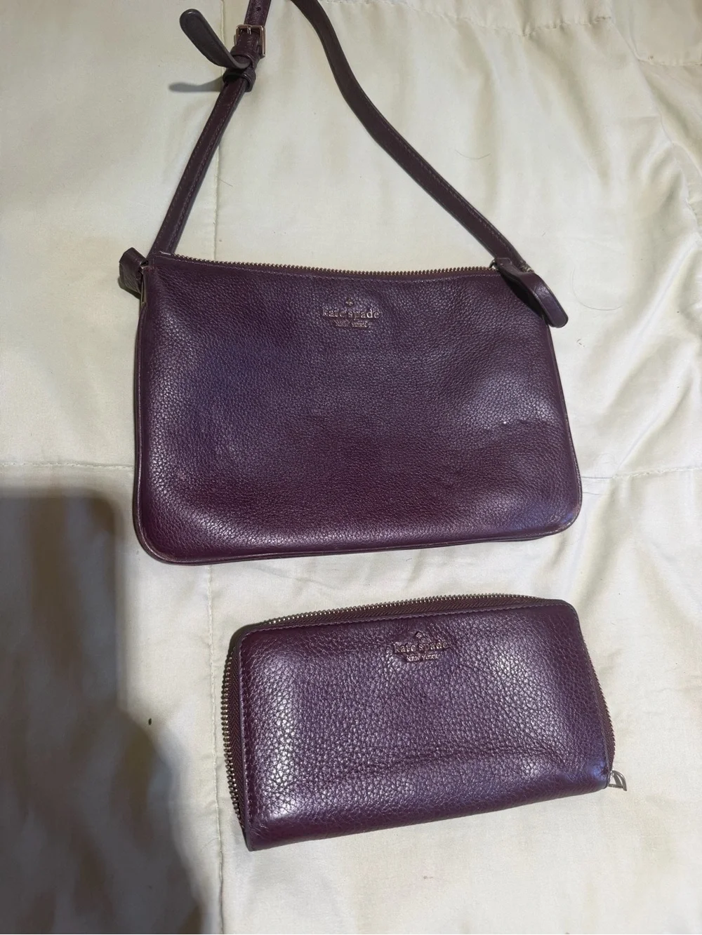 kate spade Pebbled Leather Shoulder Bag and Zip Wallet in Plum
